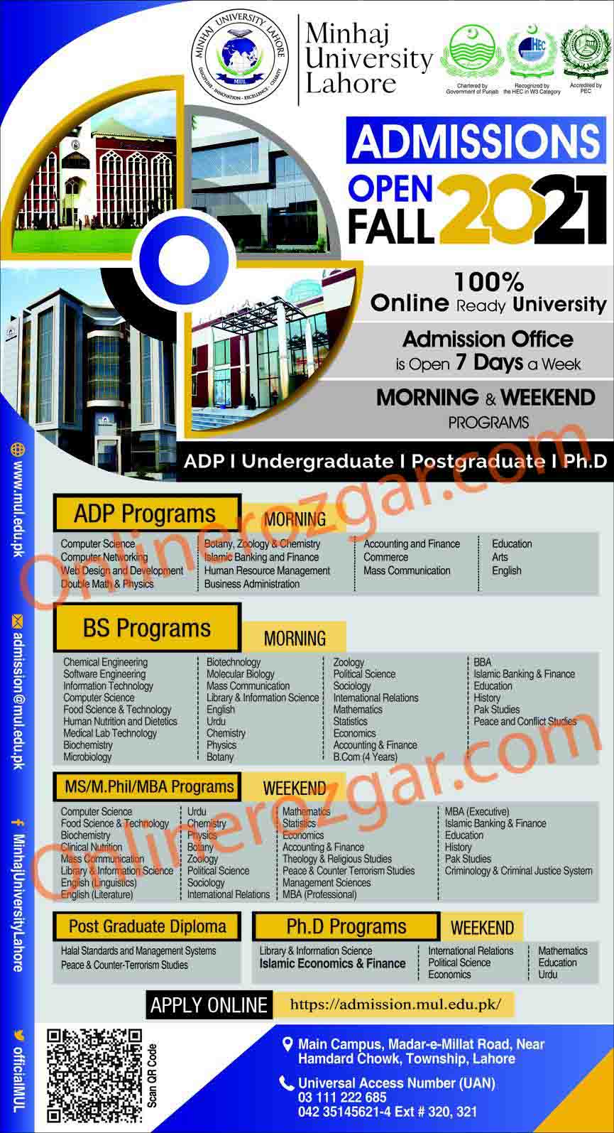 minhaj university lahore admissions 2021-onlinerozgar