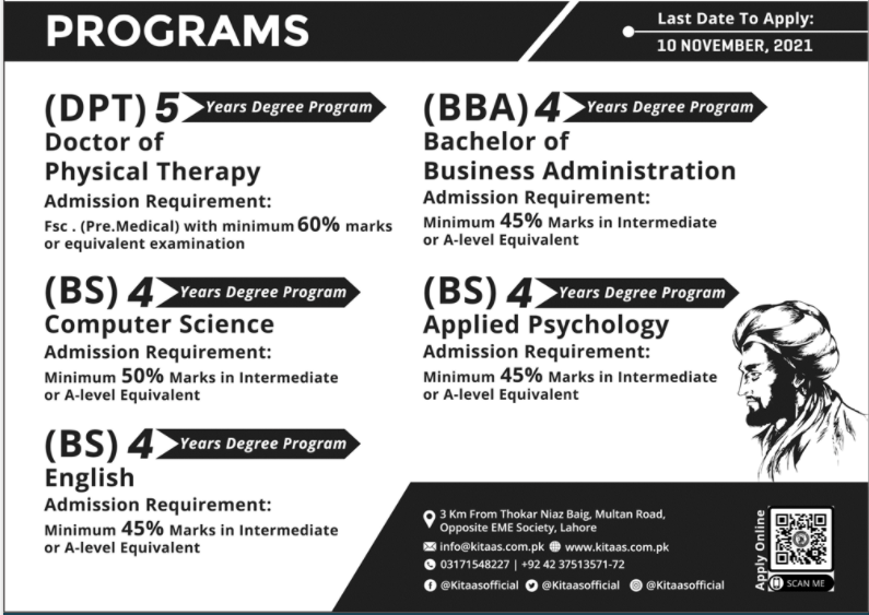 KITAAS admissions 2021-DPT Admissions 2021-BS Computer Science admission 2021-onlinerozgar